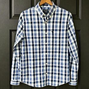 Abercrombie & Fitch Men's M Blue White Green Plaid Cotton Woven Button-Down